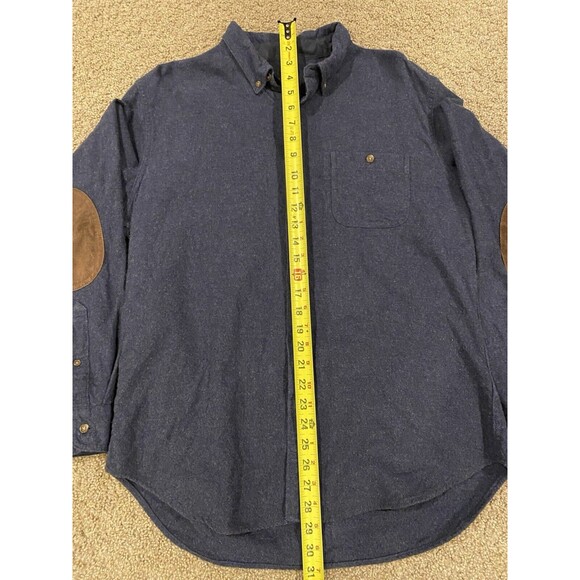 J Crew Flannel Shirt Mens Large Wool Blend Leather Elbow Patch Button Down Blue - Picture 10 of 11